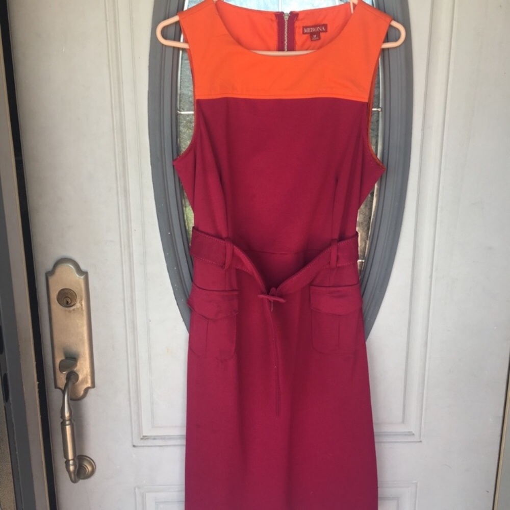 Color block style belted sleeveless dress euc 10